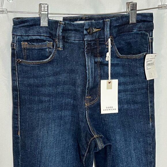 Good American Good Waist High Rise Distressed Indigo Jeans 4/27 - Picture 2 of 10